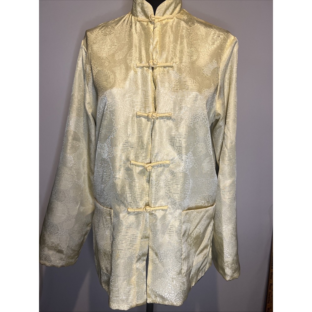 Luxury‎ Mandarin Asian Reversible Jacket Pockets Gold / Blue Medium
